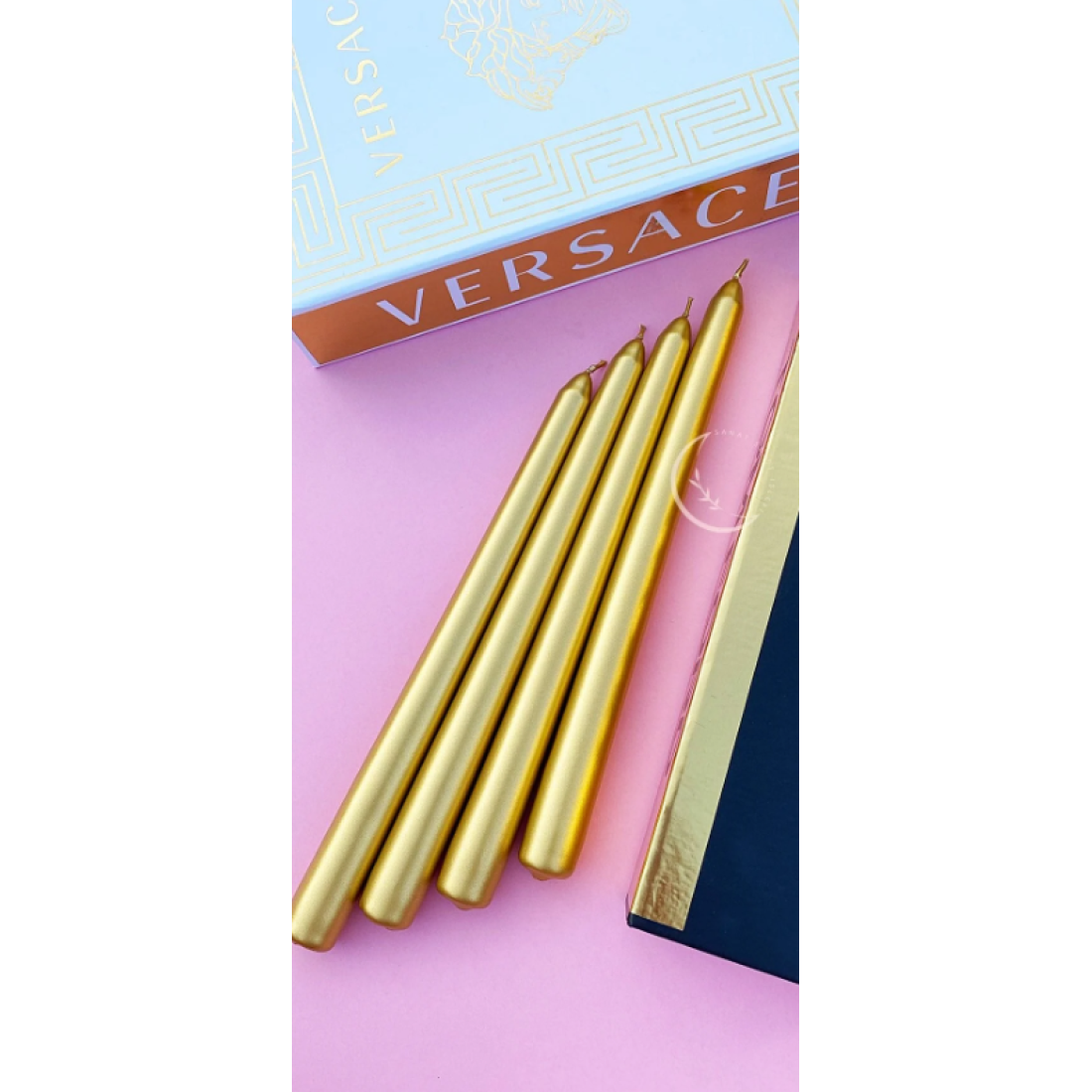 SANAT SEPET İŞLERİ Premium Seri Kokulu Gold Rengi Sedefli Konik Şamdan Mum - 4'lü Set