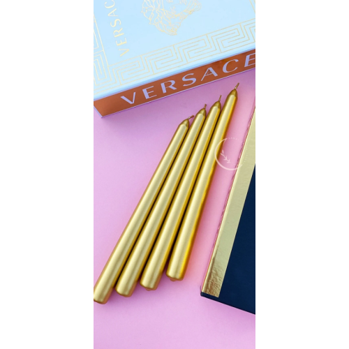 SANAT SEPET İŞLERİ Premium Seri Kokulu Gold Rengi Sedefli Konik Şamdan Mum - 4'lü Set