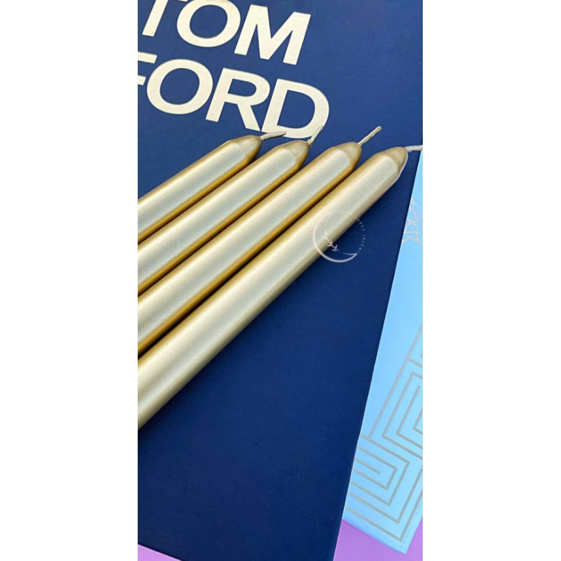 SANAT SEPET İŞLERİ Premium Seri Kokulu Gold Rengi Sedefli Konik Şamdan Mum - 4'lü Set