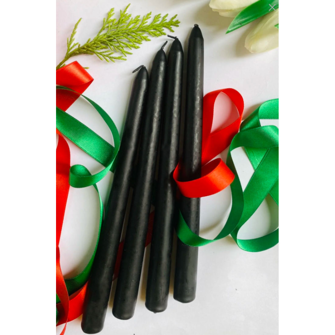 SANAT SEPET İŞLERİ Premium Yılbaşı Özel Siyah Renk Kokulu Konik Şamdan Mum - 4'lü Set