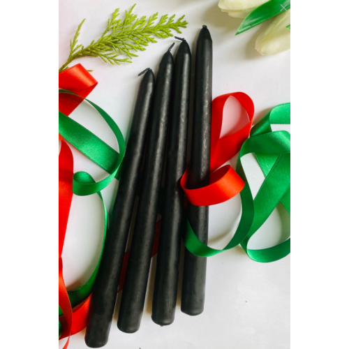 SANAT SEPET İŞLERİ Premium Yılbaşı Özel Siyah Renk Kokulu Konik Şamdan Mum - 4'lü Set