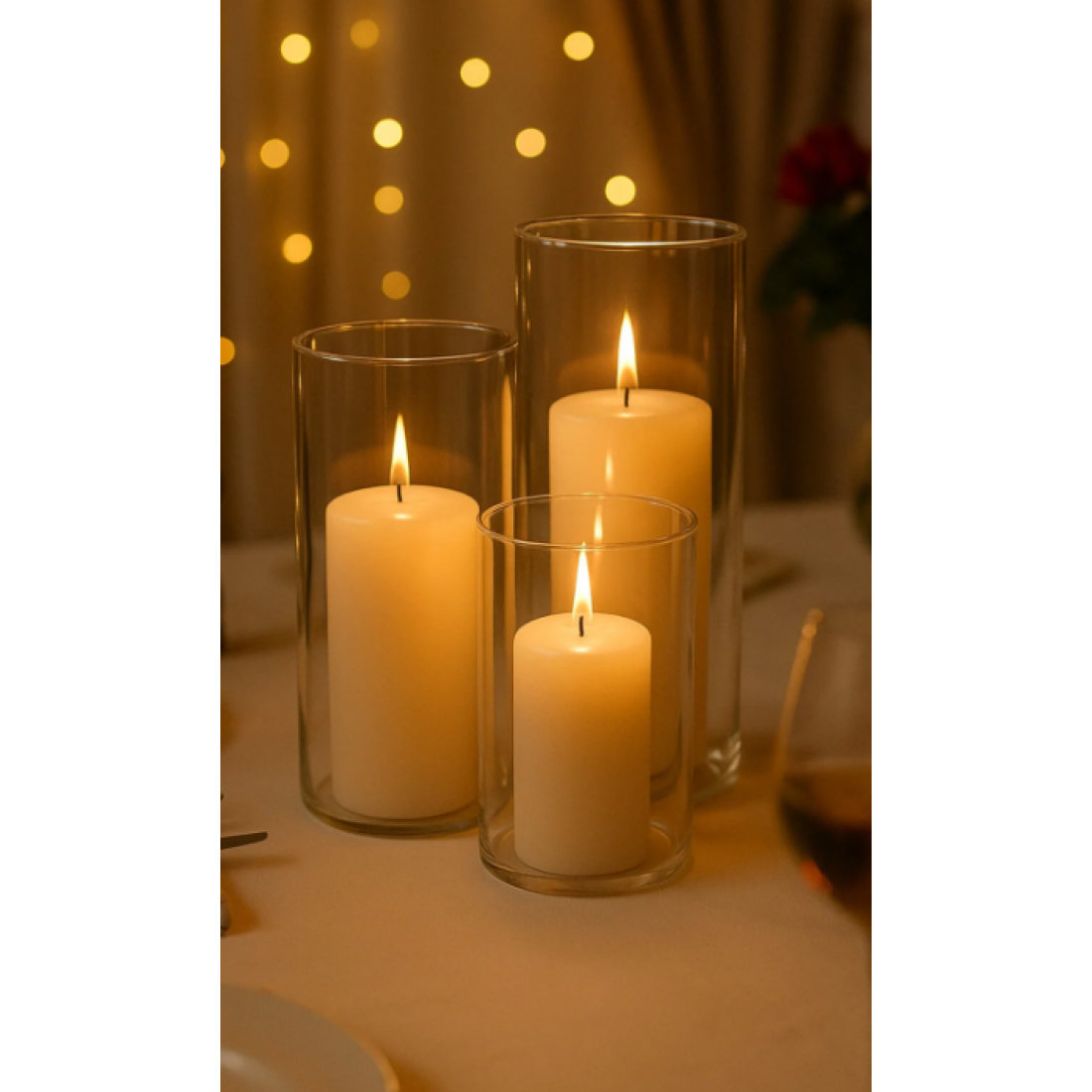 Paşabahçe 3 Lü Cam Vazo Silindir Mumluk Seti