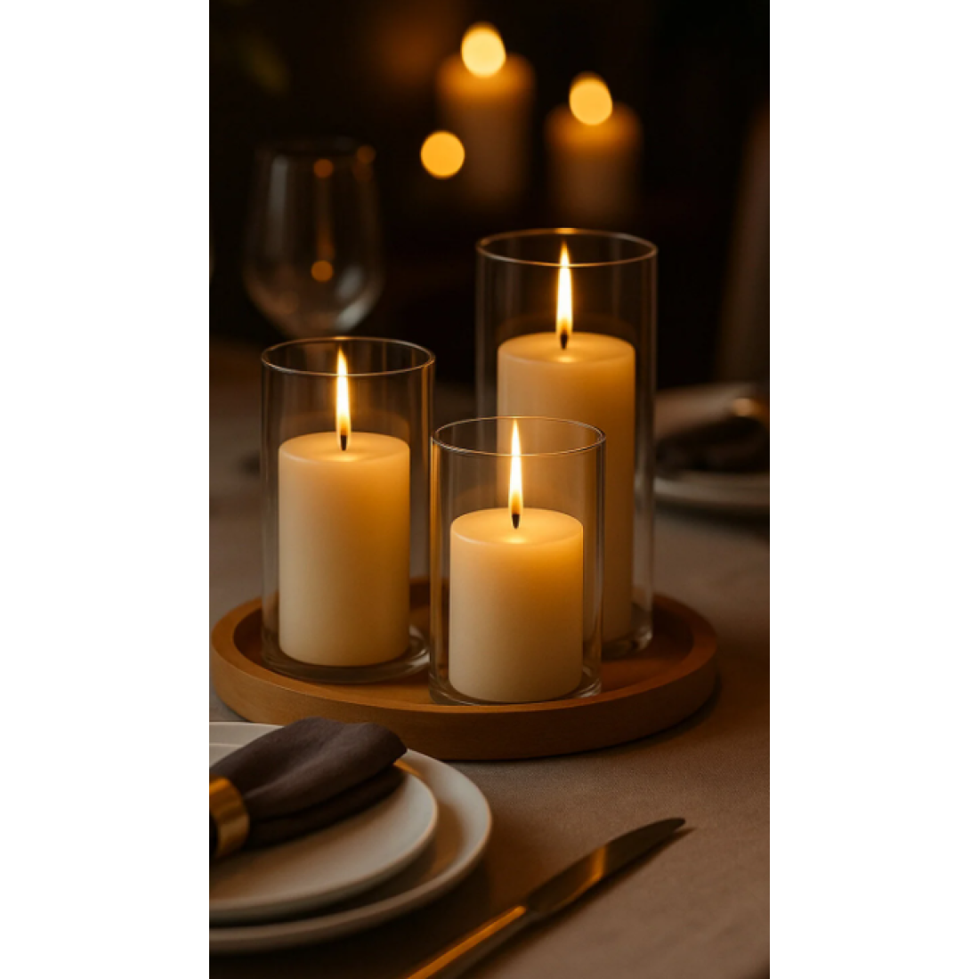 Paşabahçe 3 Lü Cam Vazo Silindir Mumluk Seti