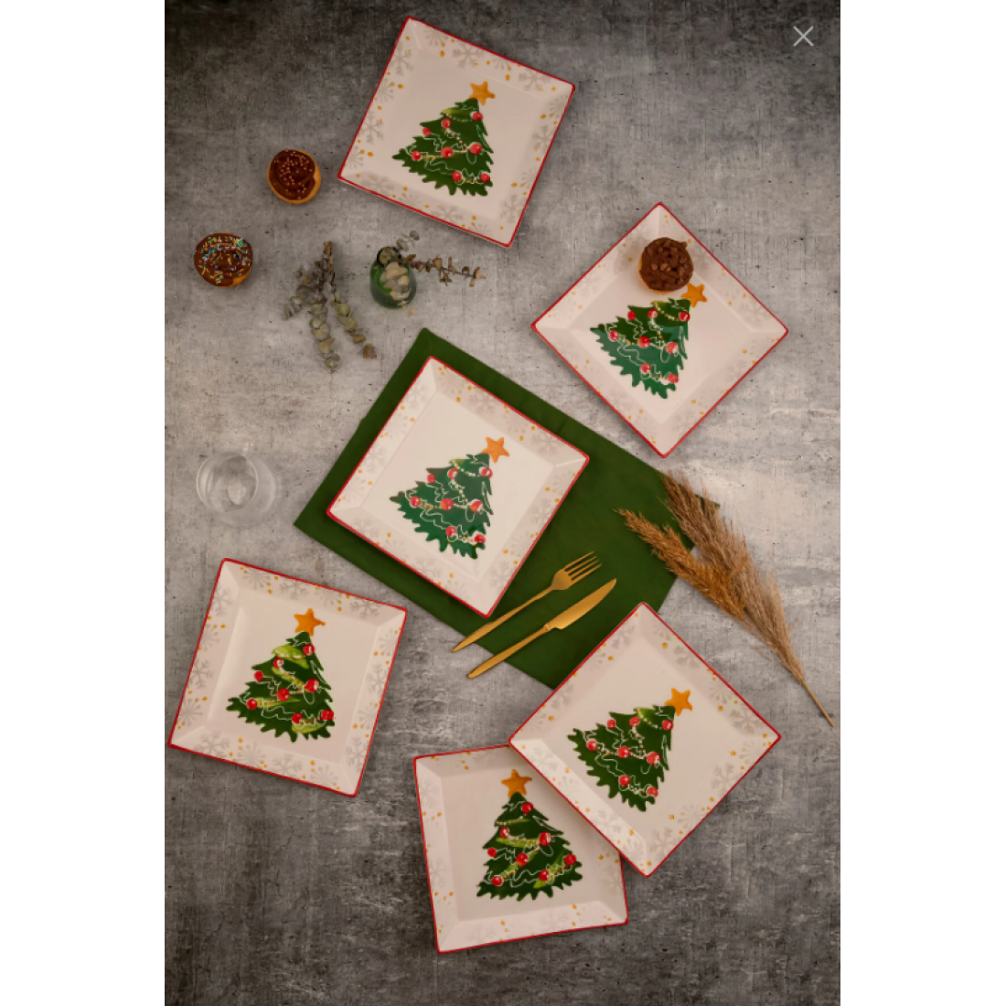 CERATALE Yılbaşı 6' Lı Kare Servis Tabağı 23 Cm