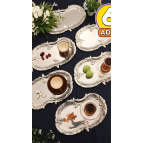 Silen Kahve Sunum Tepsisi Gümüş - Paslanmaz Bulut Model 6 Lı Set