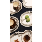 Silen Kahve Sunum Tepsisi Gümüş - Paslanmaz Bulut Model 6 Lı Set