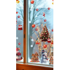 Aysprint Yılbaşı Çiçek ve Yıldız Yaprak Sulu Boya Tarzı Cam Duvar Yılbaşı Sticker - Etiket Süsü Hediyesi