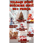 Aysprint Yılbaşı Çiçek ve Yıldız Yaprak Sulu Boya Tarzı Cam Duvar Yılbaşı Sticker - Etiket Süsü Hediyesi