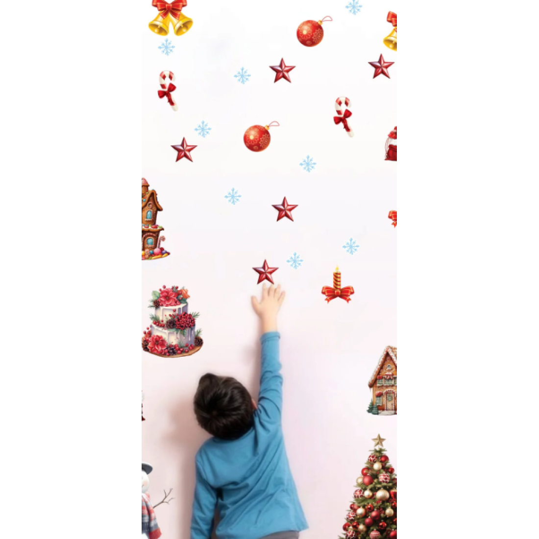 Aysprint Yılbaşı Çiçek ve Yıldız Yaprak Sulu Boya Tarzı Cam Duvar Yılbaşı Sticker - Etiket Süsü Hediyesi