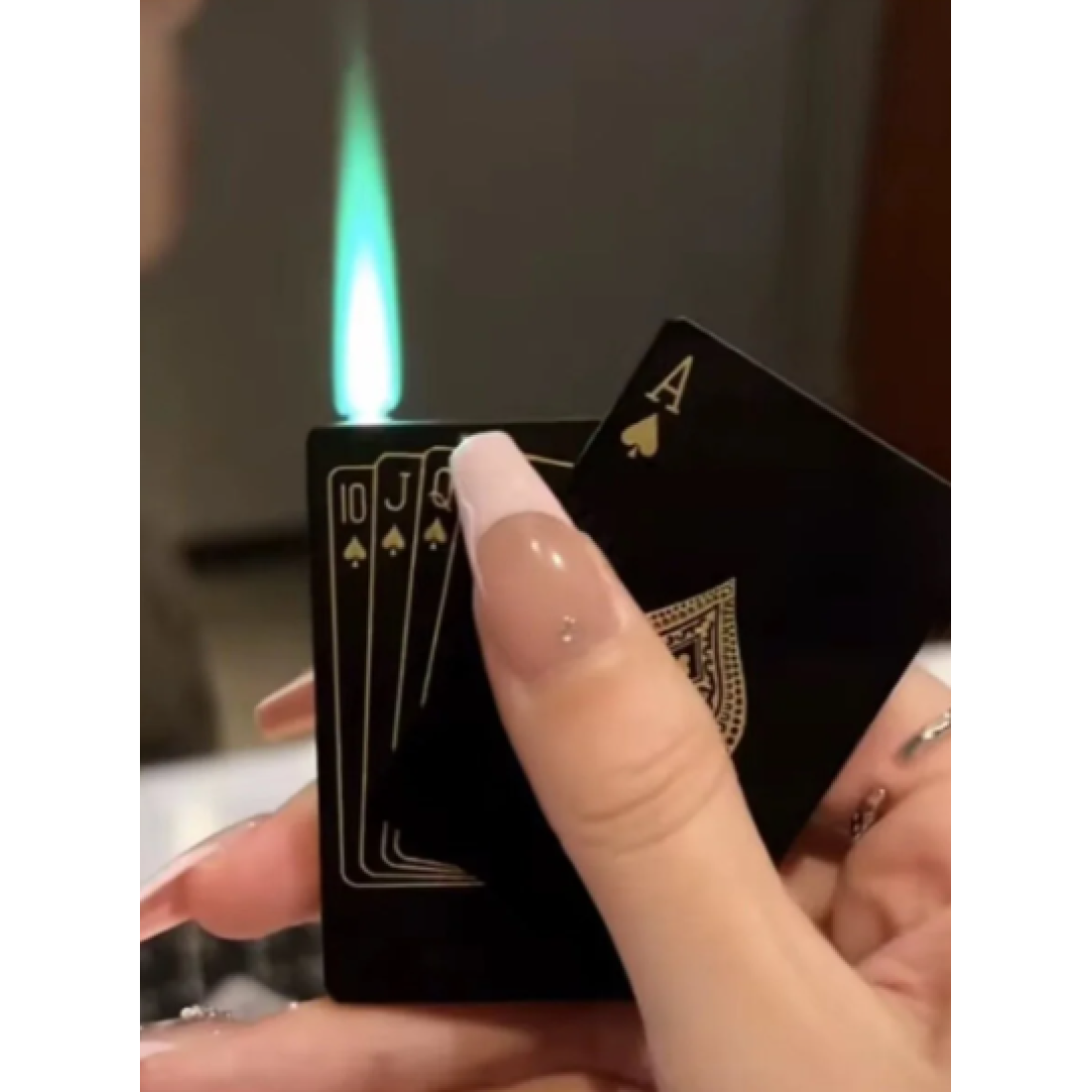 Poker Tasarim Jet Alev Oyun Karti Rüzgar Geçirmez Çakmak Siyah As