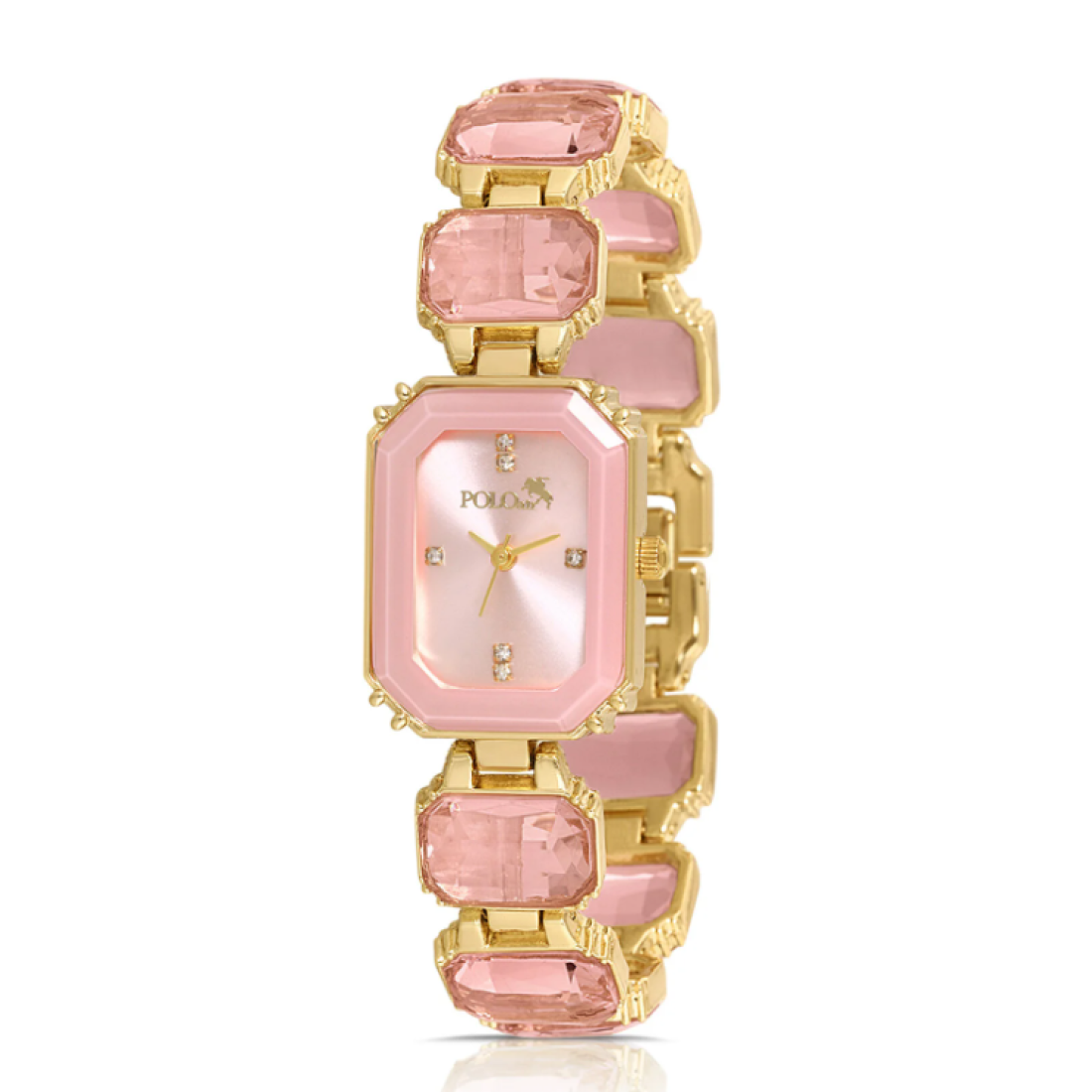 polo air Lüx Taşlı Kadın Kol Saati Gold Pembe Renk PL-1512B4x