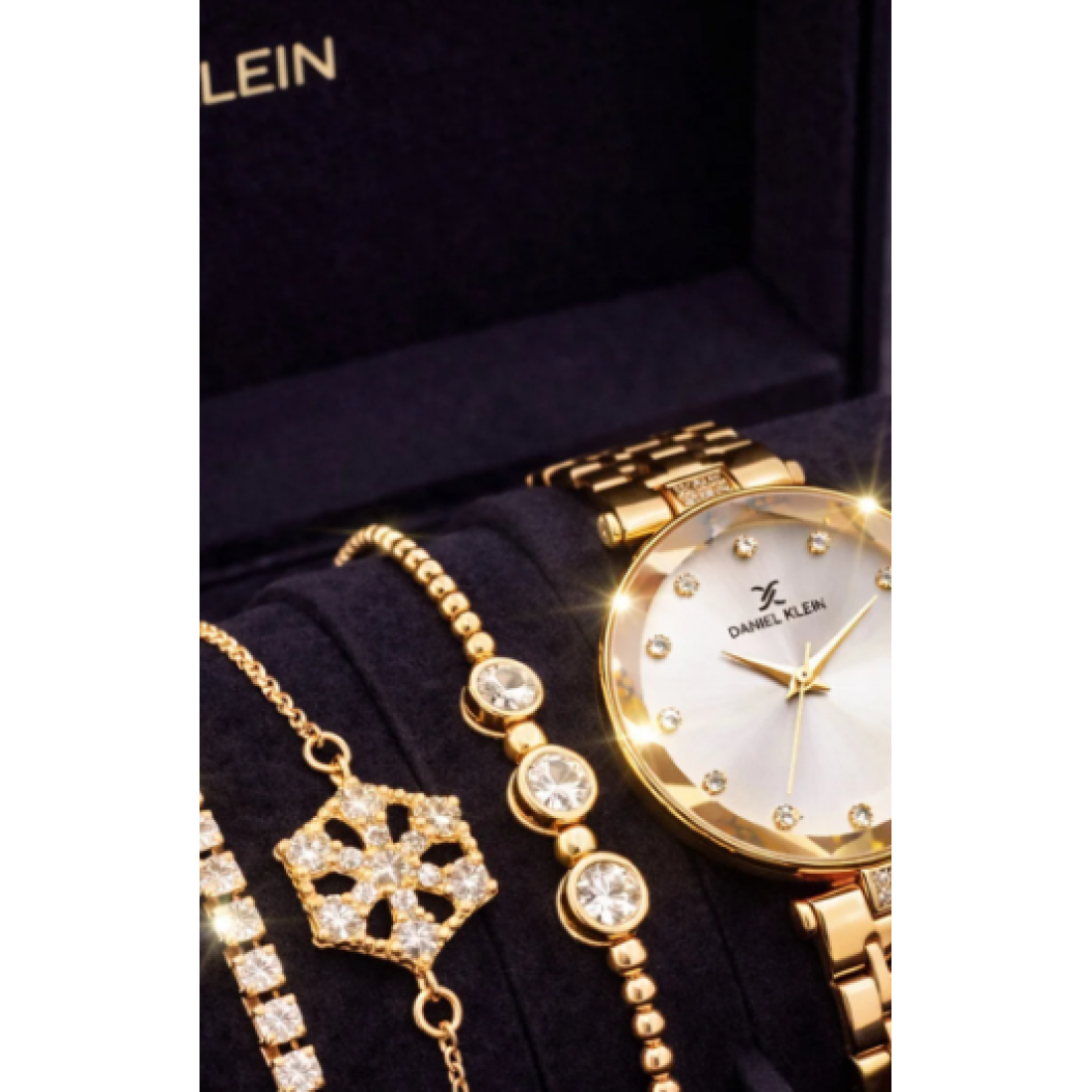 Daniel Klein Kadın Saat – Orijinal – Altın Renk – Kristal Cam – Garantili – Hediye Bilekli