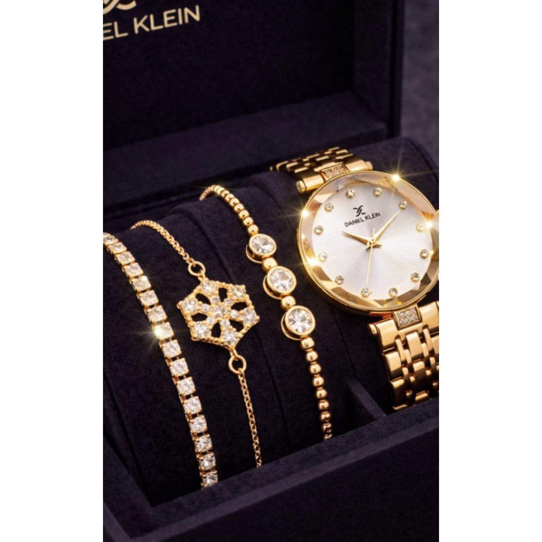 Daniel Klein Kadın Saat – Orijinal – Altın Renk – Kristal Cam – Garantili – Hediye Bilekli