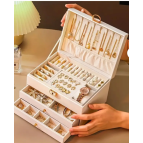 Home Luxe Takı Mücevher Kutusu-organizer-büyük 3 Katlı-kilitli Anahtarlı-modern Suni Deri