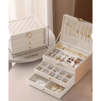 Home Luxe Takı Mücevher Kutusu-organizer-büyük 3 Katlı-kilitli Anahtarlı-modern Suni Deri