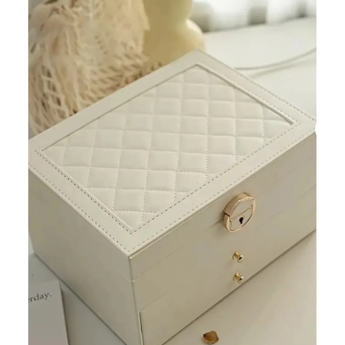 Home Luxe Takı Mücevher Kutusu-organizer-büyük 3 Katlı-kilitli Anahtarlı-modern Suni Deri