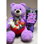 lenostra Hediye Sevgiliye 90 Cm Mor Ayıcık Aşk Ve Dolu Romantik Hediye Kutusu - Ve Ayıcık Buketi