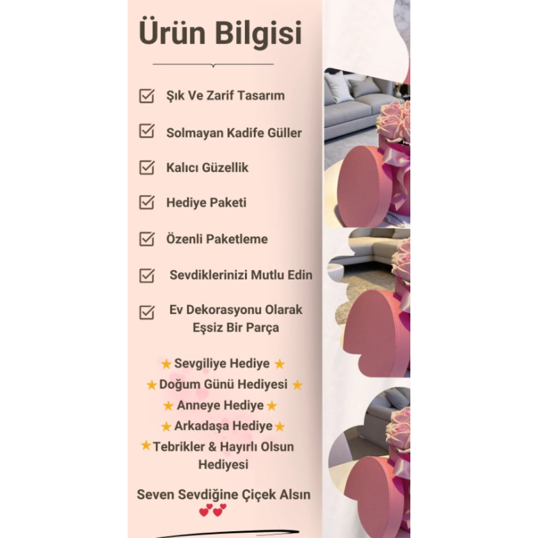 CAPSULE Hediyelik Çiçek Sevgiliye Özel Hediye Gül Kutu Pembe Doğum Günü Sepeti Kız Arkadaşa Sevgili Anneye
