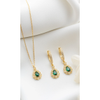 Silvano Jewelry 925 Ayar Gümüş Zümrüt Yeşili Damla Kolye Küpe Seti
