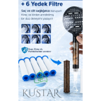 KUSTAR PureFlow Filtreli Duş Başlığı | 6 Adet Yedek Filtre | Kireç Önleyici | Su Arıtıcı | 6 Fonksiyonlu