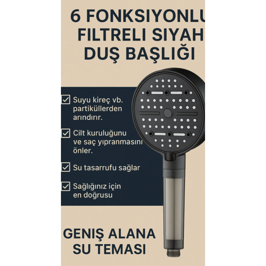 KUSTAR PureFlow Filtreli Duş Başlığı | 6 Adet Yedek Filtre | Kireç Önleyici | Su Arıtıcı | 6 Fonksiyonlu