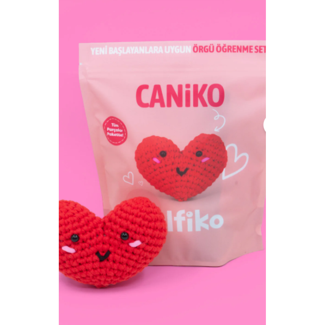 selfiko Caniko Örgü Öğrenme Kiti | Yeni Başlayanlar Için Videolu Tığ Işi Amigurumi Kalp Örgü Seti