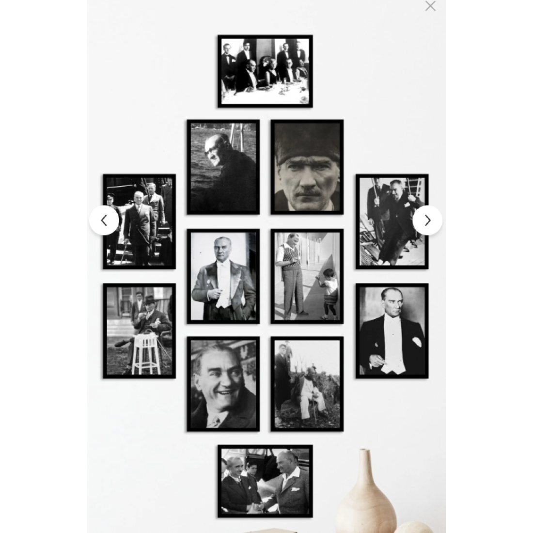 Tooall Çerçevesiz Çerçeve Görünümlü Atatürk Fotoğrafları, 12 Parça Mdf Tablo Seti, Çoklu Baskı Seti