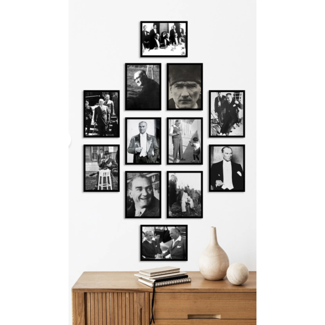 Tooall Çerçevesiz Çerçeve Görünümlü Atatürk Fotoğrafları, 12 Parça Mdf Tablo Seti, Çoklu Baskı Seti
