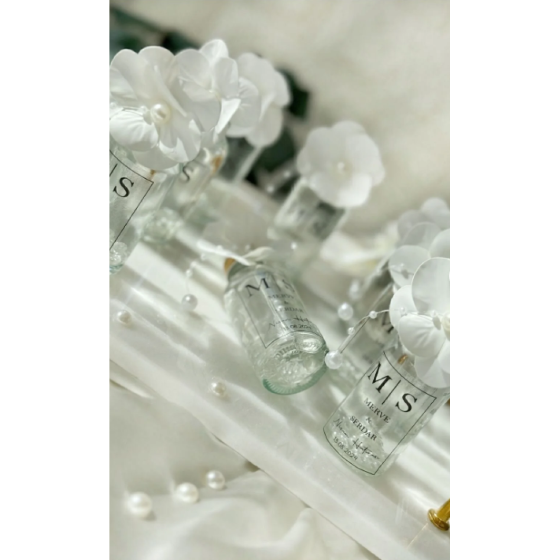 Gami Handmade Cam Şişe Islak Dokulu Ortanca Çiçek İncili Kolonya Söz, Nişan, Düğün, Kına, Nikah,Hediyelik -15 Adet
