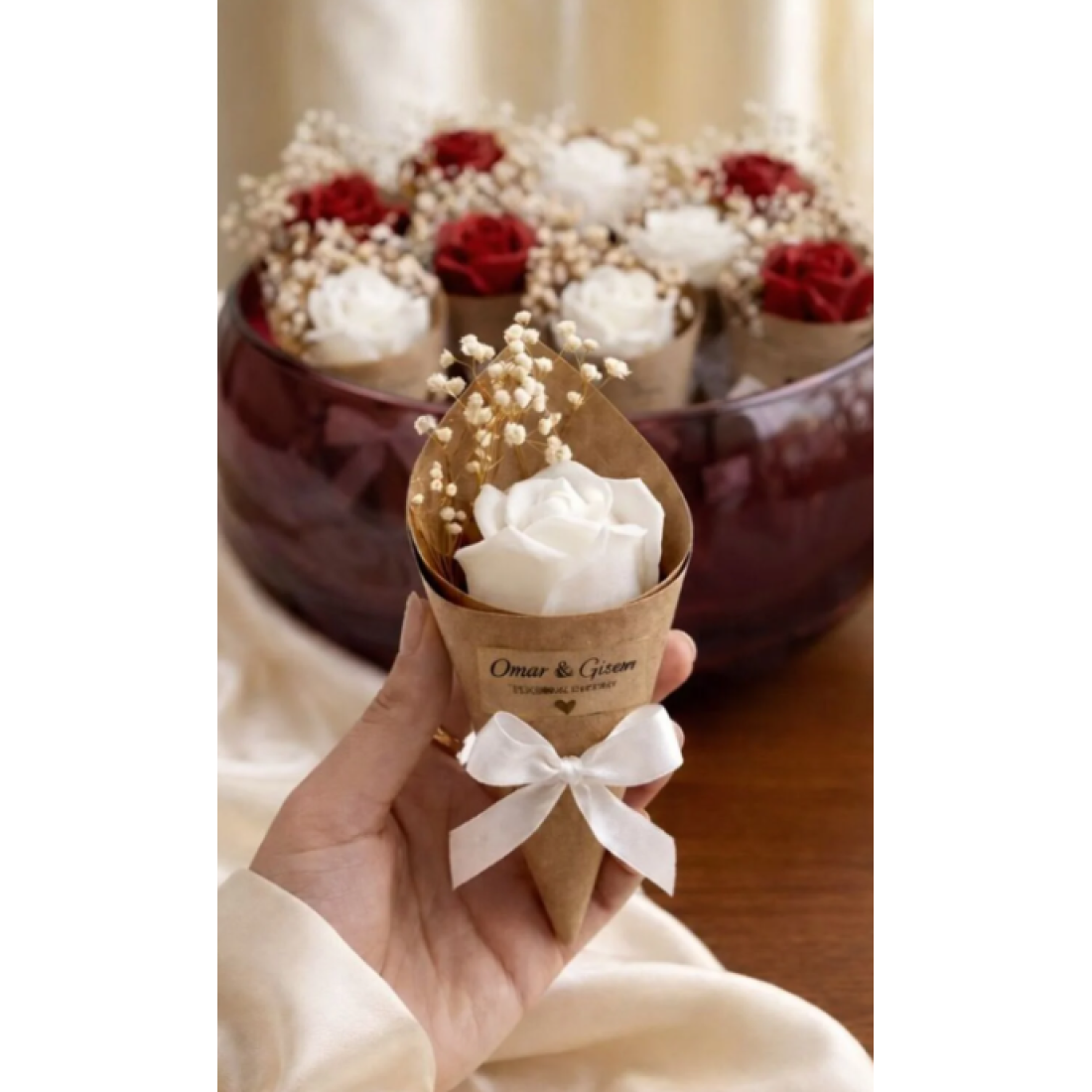 ceysethome 15 Adet Kokulu Kişiye Özel Lüks Gül Mum Buketleri ( Beyaz )