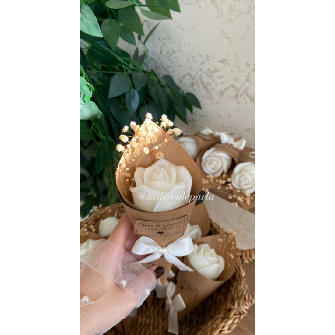 ceysethome 15 Adet Kokulu Kişiye Özel Lüks Gül Mum Buketleri ( Beyaz )