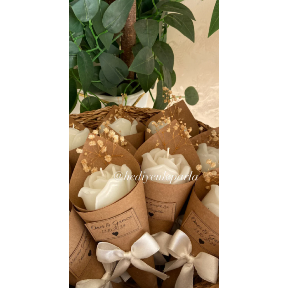 ceysethome 15 Adet Kokulu Kişiye Özel Lüks Gül Mum Buketleri ( Beyaz )