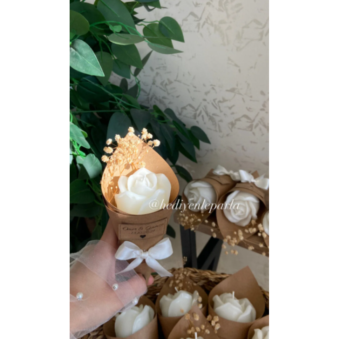 ceysethome 15 Adet Kokulu Kişiye Özel Lüks Gül Mum Buketleri ( Beyaz )