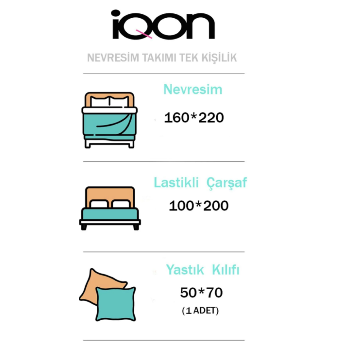 İQON Lastikli Çarşaflı Nevresim Takımı Tek Kişilik Helenyum Somon