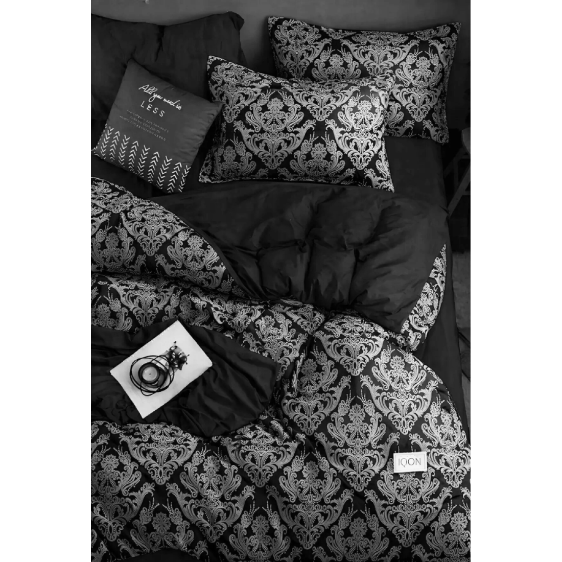İQON Lastikli Çarşaflı Nevresim Takımı Tek Kişilik Damask Gri