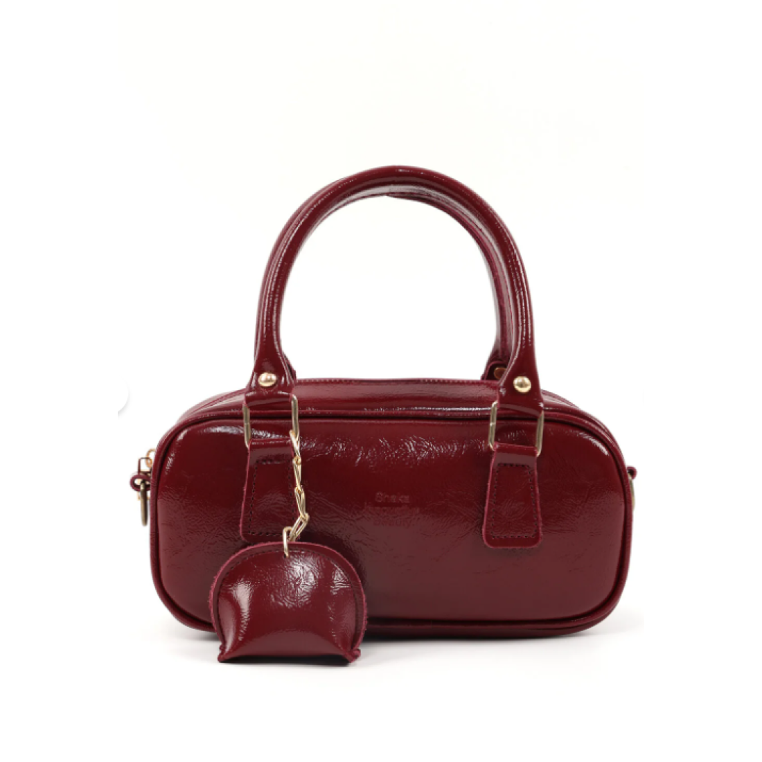Shaka Kırışık Dokulu Cherry Bordo Shk207 Suni Deri Charm Detaylı Fermuarlı El, Kol ve Omuz Çantası
