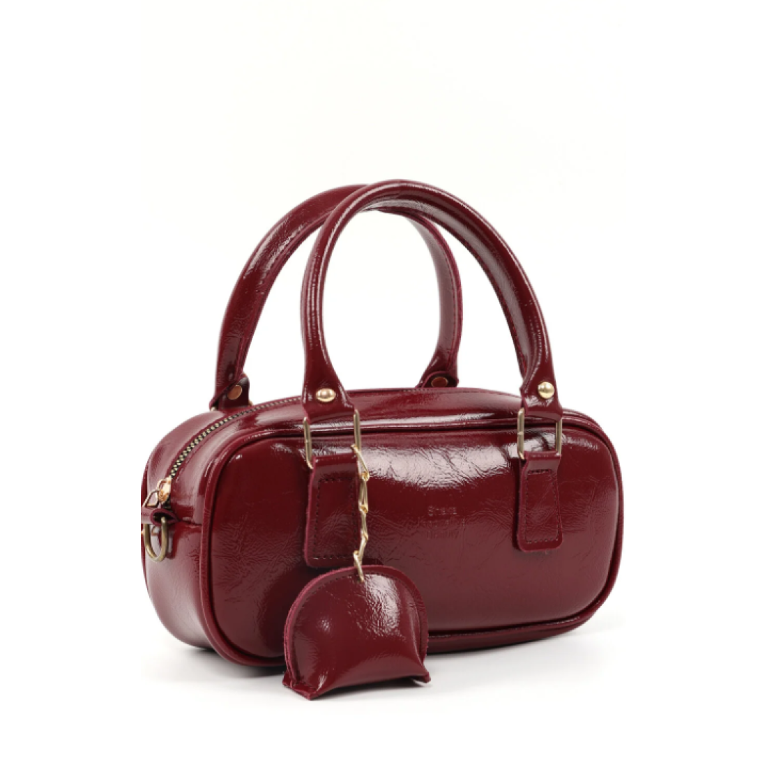 Shaka Kırışık Dokulu Cherry Bordo Shk207 Suni Deri Charm Detaylı Fermuarlı El, Kol ve Omuz Çantası