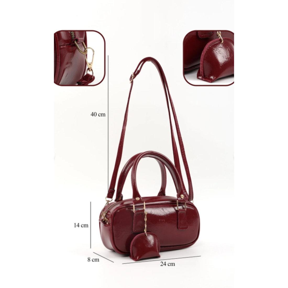 Shaka Kırışık Dokulu Cherry Bordo Shk207 Suni Deri Charm Detaylı Fermuarlı El, Kol ve Omuz Çantası