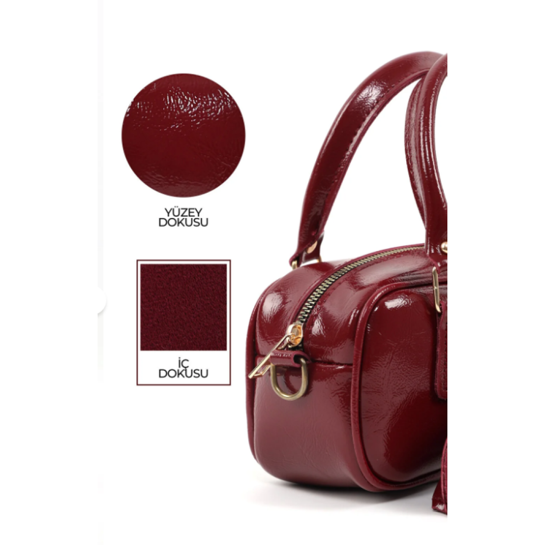 Shaka Kırışık Dokulu Cherry Bordo Shk207 Suni Deri Charm Detaylı Fermuarlı El, Kol ve Omuz Çantası