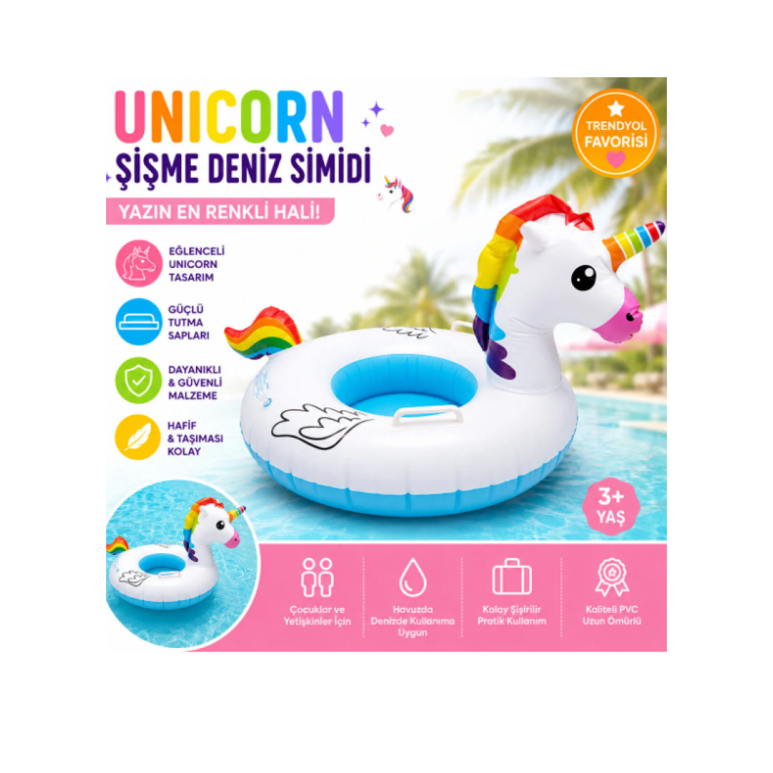 Genel Markalar Unicorn Deniz Simidi Çocuk Havuz ve Deniz Simidi – Renkli Eğlenceli - Yaza Özel