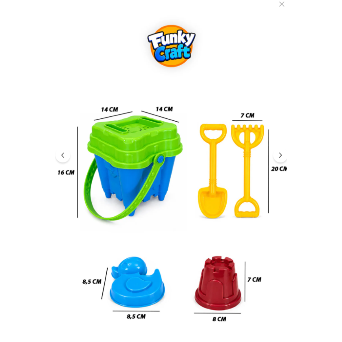 FunkyCraft Küçük Boy Kare Kum Kovası Seti Figürlü | Çocuk Plaj ve Deniz Oyuncağı | Kürek Tırmık Kalıplı Kum Oyun Seti - Yaza Özel