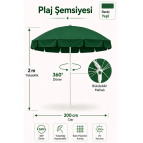 Düvenci Yeşil Plaj Şemsiyesi 200 cm çap /10 telli, Polyester Kumaş - Yaza Özel