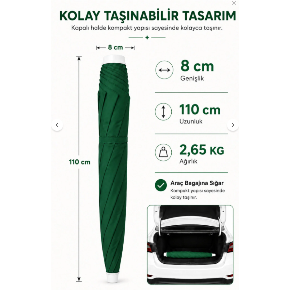 Düvenci Yeşil Plaj Şemsiyesi 200 cm çap /10 telli, Polyester Kumaş - Yaza Özel