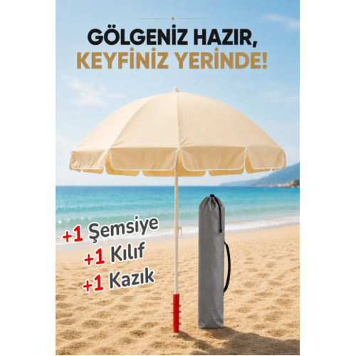Düvenci Plaj Şemsiyesi + Kazık + Kılıf, Sabit Gölge Paketi - Yaza Özel