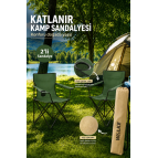 Walke 2 Li Katlanabilir Kamp Sandalyesi Piknik Sandalyesi Plaj Sandalyesi Yeşil Taşıma Çantalı Haki - Yaza Özel
