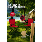 Walke 2 Li Katlanabilir Kamp Sandalyesi Piknik Sandalyesi Plaj Sandalyesi Kırmızı Taşıma Çantalı Kırmızı - Yaza Özel