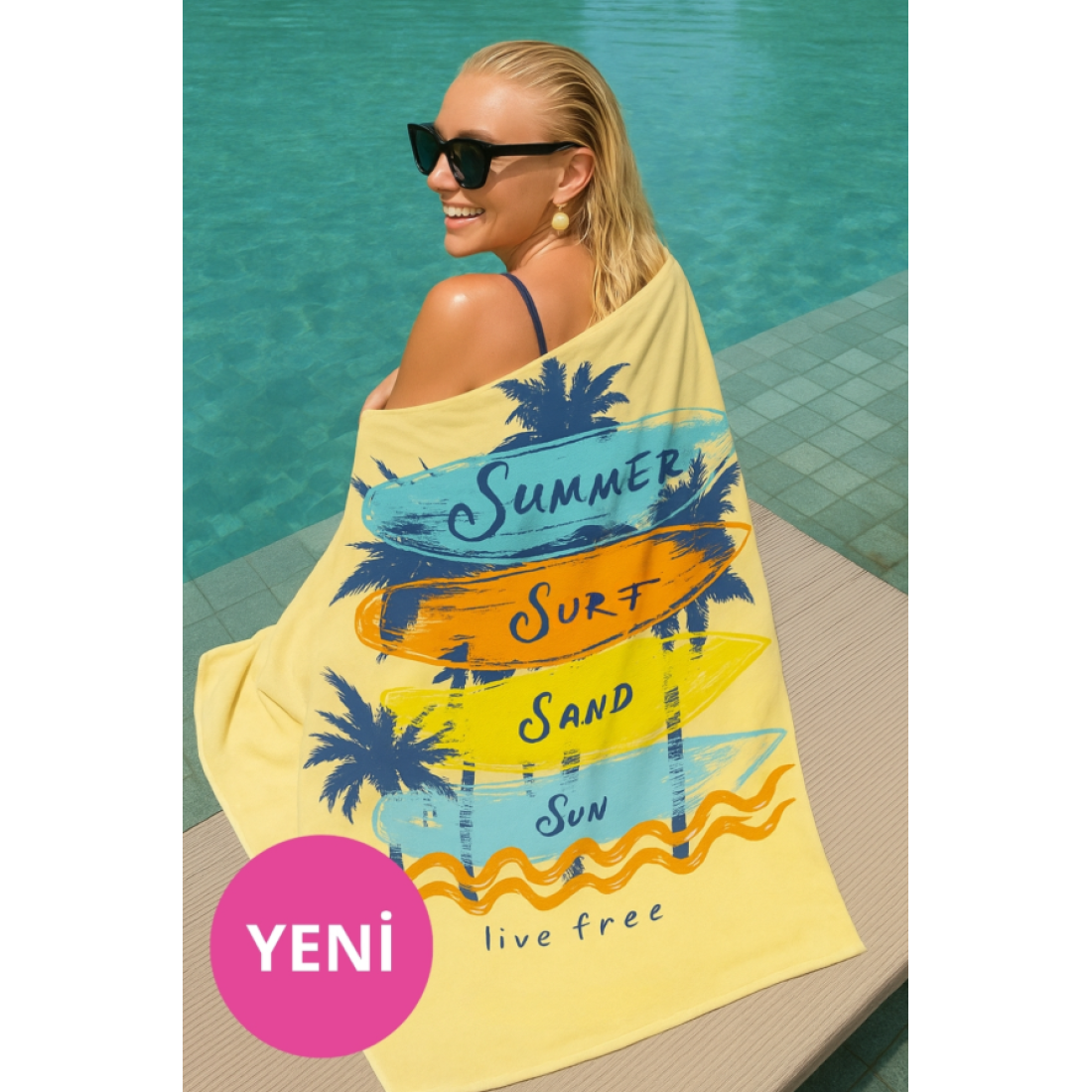 DOFİ Yetişkin Unisex 70x140cm Yaz Desenli Plaj Havlusu - Banyo Havlusu - Deniz Havlusu - Yaza Özel