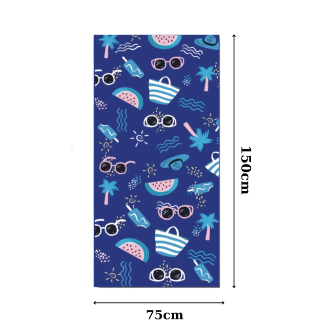 DOFİ Yetişkin Unisex 70x140cm Yaz Desenli Plaj Havlusu - Banyo Havlusu - Mavi Deniz Havlusu - Yaza Özel
