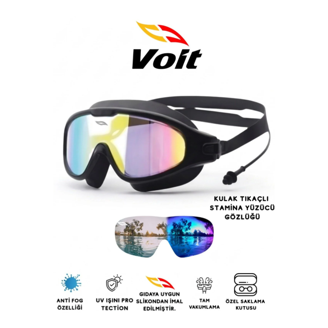 Voit Stamina Yüzücü Gözlüğü Aynalı-kulak Tıkaçlı Anti-fog Vakumlu Havuz Ve Deniz Gözlüğü - Yaza Özel