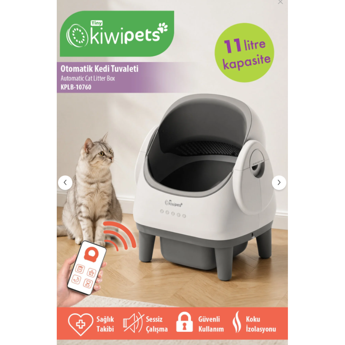 Tiny Kiwipets KPLB-10760 Akıllı Otomatik Kedi Tuvaleti | Wi-Fi Kontrollü & Koku Önleyici & Otomatik Temizleme